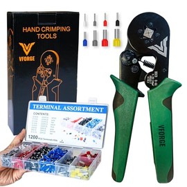 Ferrule Crimping Tool Kit - with 1200PCS Wire Ferrules - Self-Adjusting Ratchet Crimper - AWG 23-7 Electrical Wire Crimping Tool Set