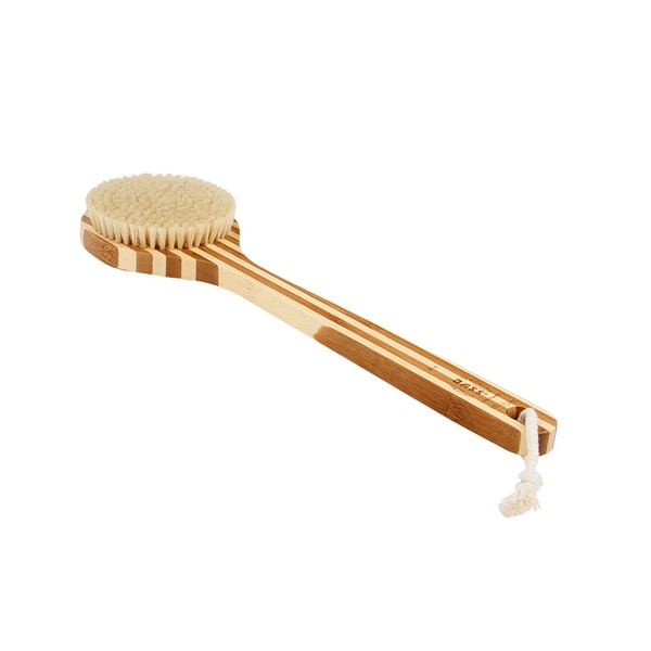 Bass Brushes | Esthetician Grade Bath & Body Brush | 100% Natural Bristle Firm | Pure Bamboo Handle | Round Style | Striped Finish | Model 81R - SB
