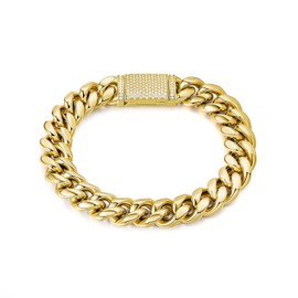 Cysnuc 12mm Heavy Miami Cuban Link Bracelet 14K White Gold Plated 316L Stainless Steel with Iced Out Lab Diamond Clasp Hypoallergenic Hip Hop Jewelry for Men Women Christmas Birthday Gift (14K,7.5in)