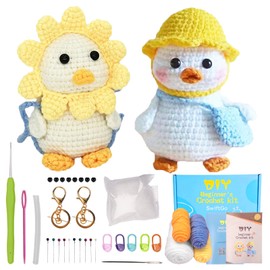 SwiftGo Crochet Kit for Beginners, 2Pcs Duck Crochet Animal Kits with Step-by-Step Video Tutorials, Beginner Amigurumi Crochet Starter Kit for Adults Kids, Holiday Birthday Gift