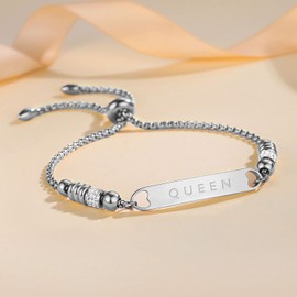 LinnaLove Her King His Queen Bracelets Couples Matching Jewelry,Christmas Birthday Gifts for Couple (Heart Queen bracelets-Silver)