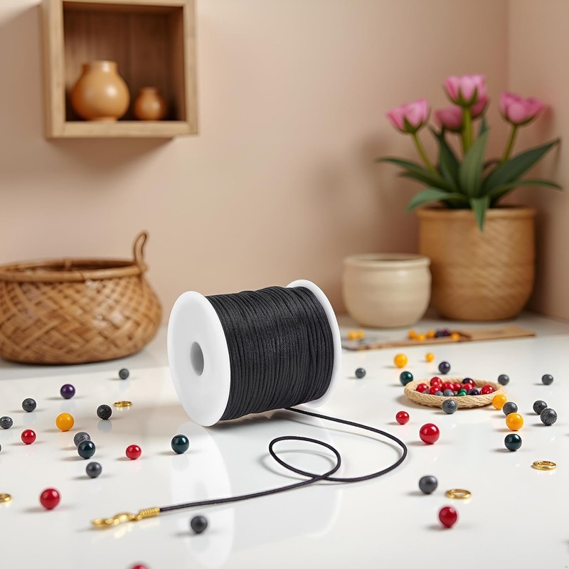 Cordoncino nero in nylon satinato da 1,5 mm x 45,4