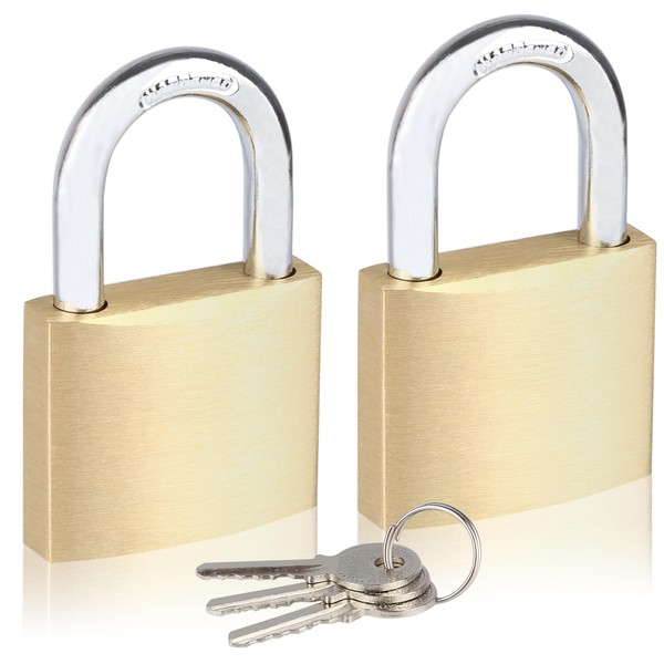 Fuaxat 2Pack Solid Brass Padlocks Keyed Alike, 1-1/2" Wide Lock
