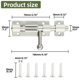 Alise 4 Inch SUS304 Stainless Steel Gate Latch, Slide Bolt Latch,Thickened Heavy Door Latch Lock, Black Barrel Bolt Latch, Security Slide Latch Lock MCX7004-LS