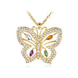Alilang Golden Tone Color Glam Crystal Rhinestone Colorful Butterfly Pendant Necklace