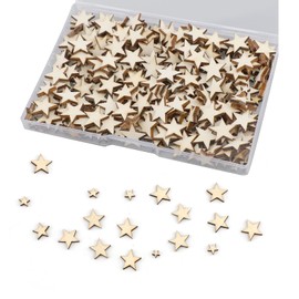 LUTER 500pcs Craft Wood Star Ornaments unfinished Cutout Blank Wood Star Embellishments Slices for Christmas Wedding Party Decoration DIY Cards, 5 Mixed Sizes