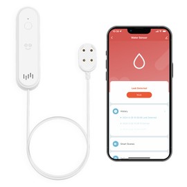 Geeni Smart Water Alarm Leak Detector with Siren - 80dB Alarm with App Alerts for Monitoring Kitchen, Bathroom, Basement Flood, Battery-Powered WiFi Moisture Sensor Alexa, Google Home Compatible