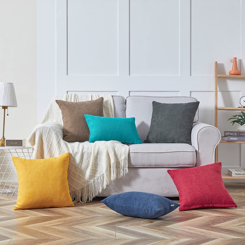 Topfinel Set of 2 Plain Cushion Covers, Decorative Chenille Cushion