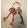 3 Victorian Keys on Keyring Skeleton Church Key rustic brown