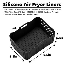 Silicone Air Fryer Liners for Ninja 10QT DoubleStack XL 2-Basket SL401 SL400 SL451 Airfryer,2PCS Reusable Rectangle Perforated Silicone Liners for Ninja DZ302 DZ401 DZ550 Dual Air Fryer Accessories