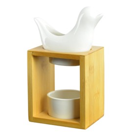 Duftbrenner Birdy Weiß - Zartschmelzender Duftwachsbrenner - Diffusor für ätherische Öle und Düfte - Aromatherapie Kerzenhalter aus Holz und Keramik, dekorativ Höhe: 13 cm - Zen'Arôme