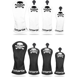 Golf Headcover Driver 440cc 460cc Wood Cover Utility UT Cover Waterproof Skull Logo (Wood, Black)
