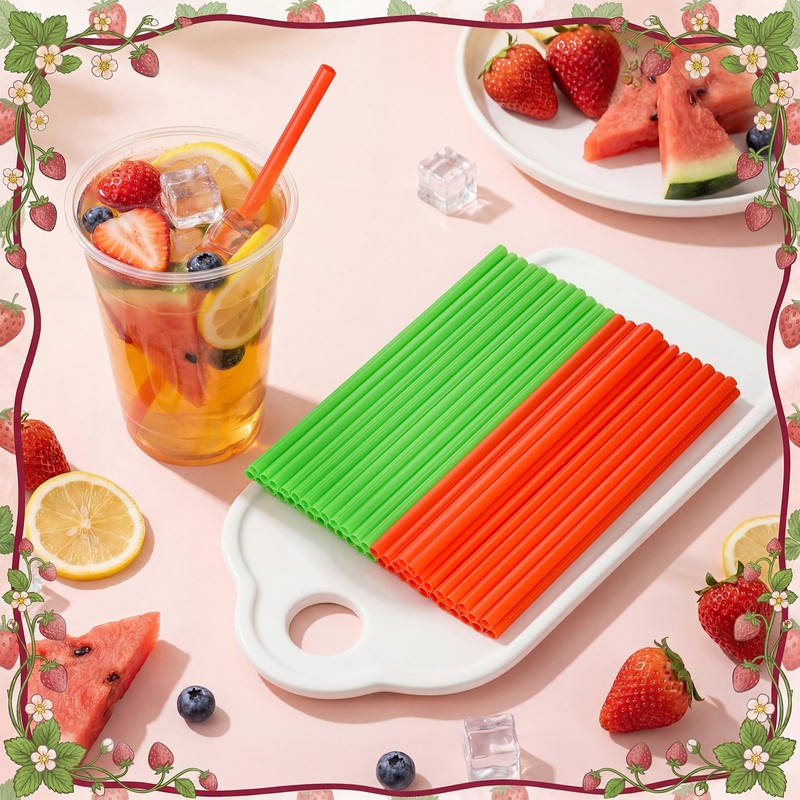 100 Pcs Strawberry Shape Plastic Straw Sweet Fruit Theme Disposable