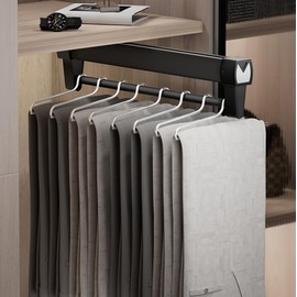 Adjustable Double-Rail Pull Out Clothes Hanger Rod with Thick Steel - Wardrobe Clothing Rail Hanger Rack Bar for Pants and Clothes (Double Track 12.2 inch)