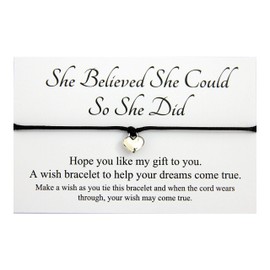 Lucor Congratulations Graduation Gifts,She Believed She Could So She Did Heart Wish String Bracelet,Gift for Her,Strength Inspirational Gift(Black)