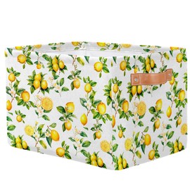 Small Storage Baskets Lemon Yellow Tropical With Handles Kids Toy Storage Bins Collapsible Fabric Cube Storage Organizer Hamper for Nursery Living Room Bedroom Shelves Clothes Toy Box Gifts