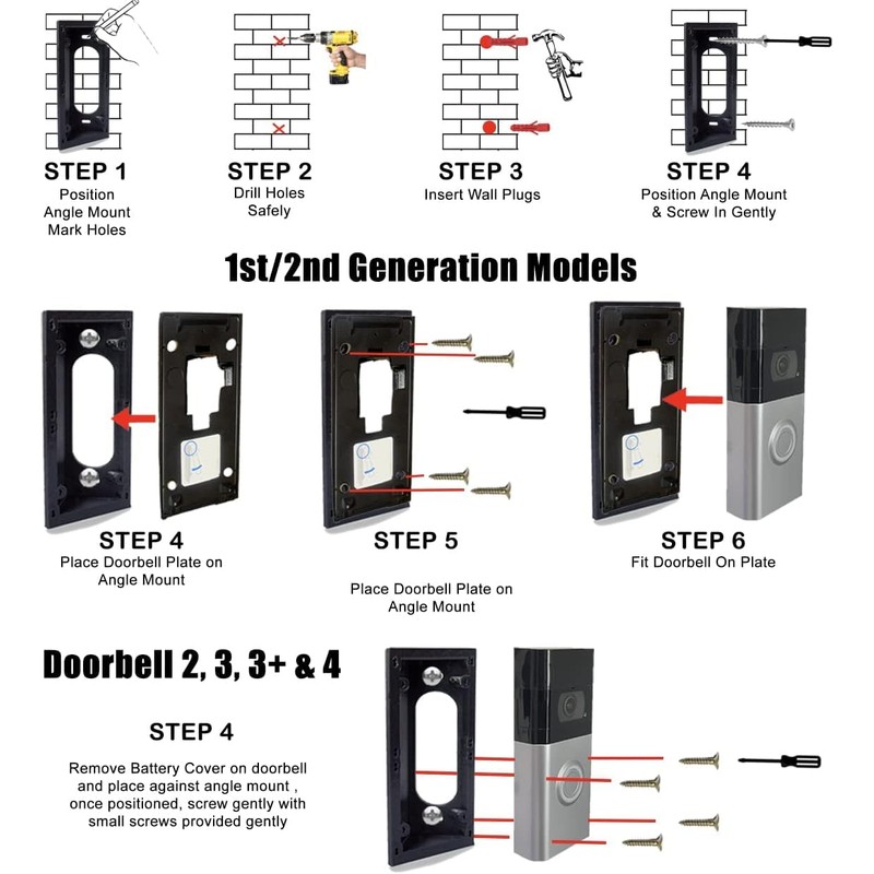 MHT-3D Wedge Bracket for Ring Doorbell 20° Ring 1/2/3/3+/4 20