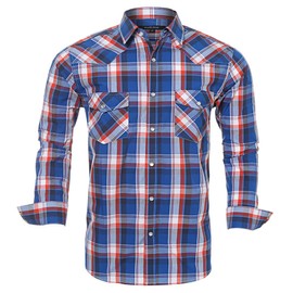 Western Shirts for Men with Snap Buttons Regular Fit Plaid Mens Long Sleeve Shirts Casual,Red Blue 011, X-Large