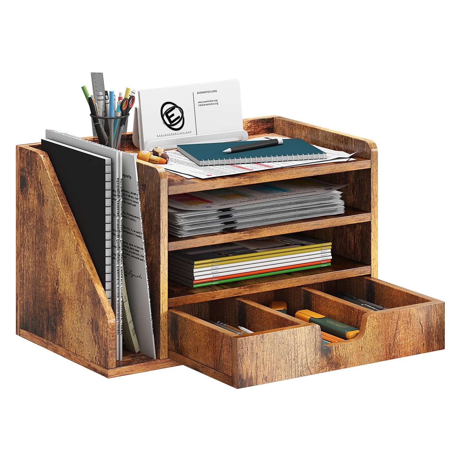 NiOffice Multi-Tier Wood Desk File Organizer with Side File Rack, 3 ...