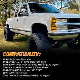 Bestview LED Front Corner Light for Chevy C/K C10 1500 2500 3500 / Chevy Silverado Tahoe Blazer Suburban GMC Pickup Truck 1994-1998,Amber Led Side Marker Signal Lamps Kit, 4PCS (Amber Len)