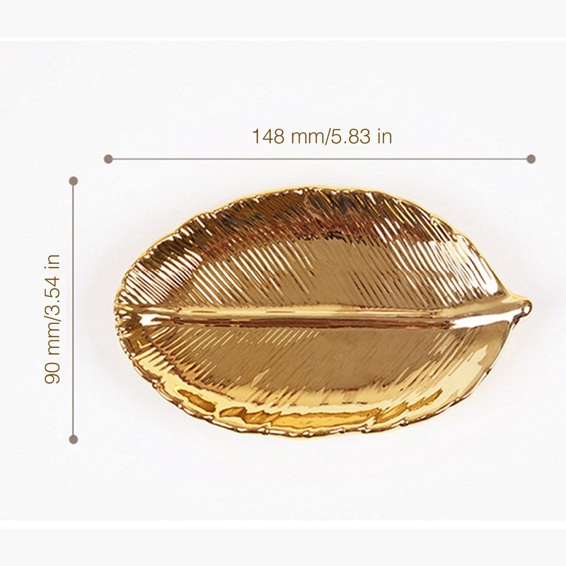 Bonie Bliss Gold Leaf Ceramic Jewelry Tray, Leaf Shaped Ring