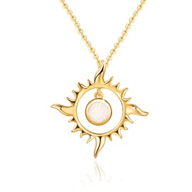 Sun Necklace 925 Sterling Silver Opal Necklace Opal Pendant Gold Necklaces Jewellery for Women Girls Friend Birthday Gift