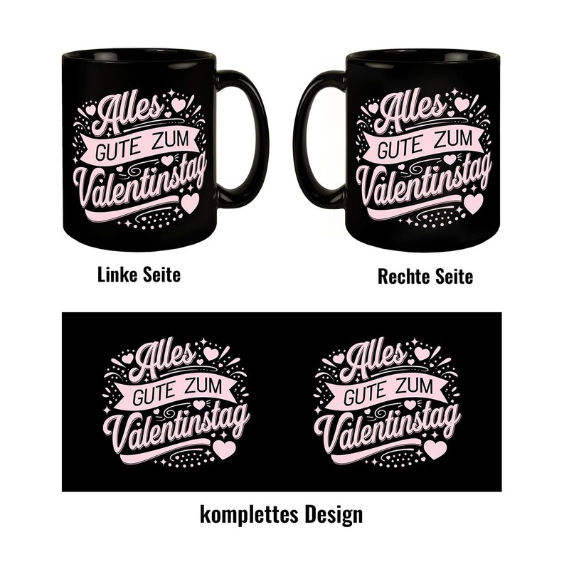Alles Gute zum Valentinstag mit rosa Herzen Tasse Perfekter Kaffeebecher
