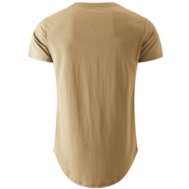 KLIEGOU Mens 100% Cotton Hipster Hip Hop Longline Crewneck T-Shirt Khaki XL(66)