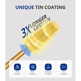 AIRSEE Tungsten Carbide 5 in 1 Acrylic Nail Drill Bit Efile Electric File Machine Head Tip for Manicure Polishing Fast Remove Gel 3/32" Shank 2 Way Professional Tech Use Gold TiN Medium-M+F+XF