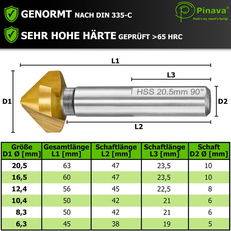Pinava® Countersink Set HSS CutX 90° [Extra Sharp | 3-Side