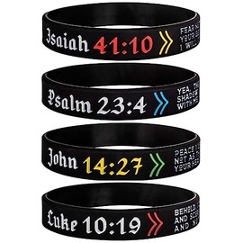 JOLLYINSPIRE Isaiah 41:10, Psalm 23:4, John 14:27, Luke 10:19 Inspirational Bible Verses Silicone Bracelets - Let Faith Bigger Than Fear - Motivational Wristband Gifts for Men Women (Unisex)