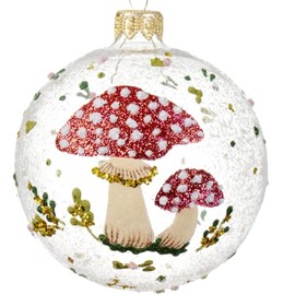 Mushroom Blown Glass Ornament - European Mouth Blown Hand Painted Christmas Glass Ball