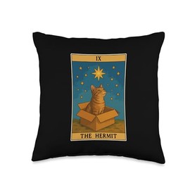 The Hermit Tarot Card Mystic Cat In Box Funny Cat Throw Pillow