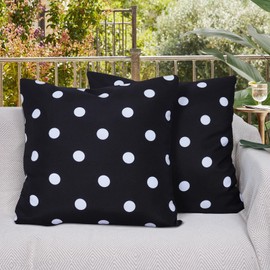 Eternal Beauty Set of 2 Waterproof Outdoor Pillow Covers for Spring Summer Patio Throw Pillows, Black White Polka Dot, 18X18 inches