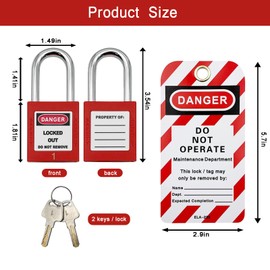 LePvo 10 Red Loto Locks with 10 Lock Out Tag, Safety Padlocks Bulk, Lockout Tagout Locks Set, 2 Keys Per Lock, OSHA Compliant Lock Out Tag Out Padlocks, Electrical Lockout Tag Out Kits