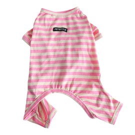 BT Bear Dog Clothes Colorful Striped Soft Cotton Pajamas Jumpsuit Bulldog Onesie Costume for Puppy Small Dogs (XS, Pink)