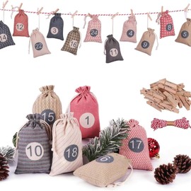 24 Pcs Christmas Drawstring Gift Bags Reusable Burlap Bag Wedding Favor Gift Pouch Treat Candy Bags for Christmas Advent Calendar Holiday Party Favor