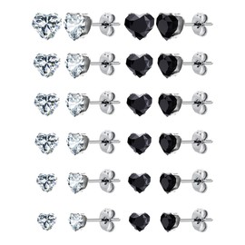 12 Pairs Silver Earrings Surgical Steel Earrings Hypoallergenic Zinc Earrings Set Women's Earrings Men's Earrings Cubic Zirconia Studs Earrings 3mm-8mm