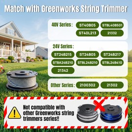 YWTESCH 0.065" Single Line Trimmer String Spool Fit for Greenworks Trimmer, 16Ft Auto-Feed Weed Wacker String Replacement Parts Compatible with Greenworks Weed Eater(6 Spool+2 Cap)