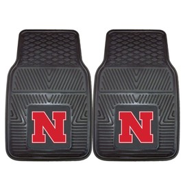 FANMATS 8871 Nebraska Cornhuskers 2-Piece Heavy Duty Vinyl Car Mat Set, Front Row Floor Mats, All Weather Protection, Universal Fit, Deep Resevoir Design - N Primary Logo, Black