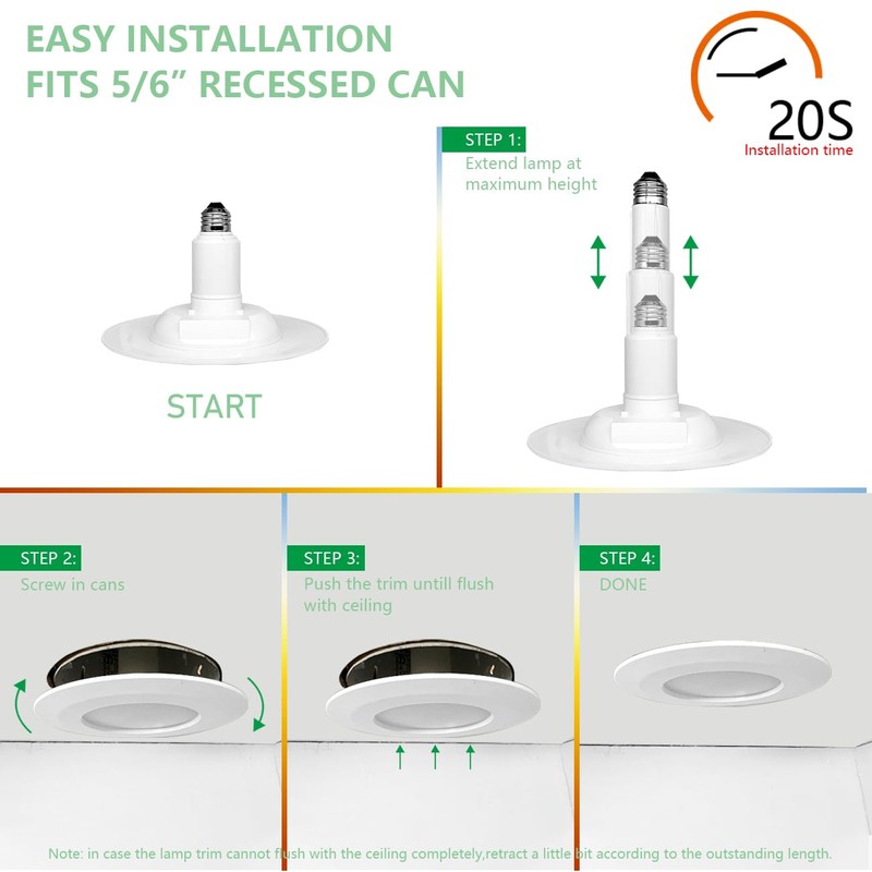 Soliseed 4 Pack 5/6 Inch LED Can Lights Length Adjustable