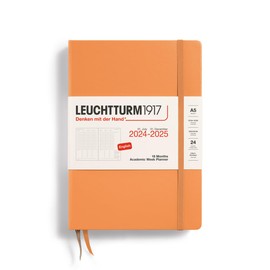 LEUCHTTURM1917 370727 Academic Weekly Planner 2025, Medium A5 Hardcover - 18-Month Calendar, Ruled - Apricot, English