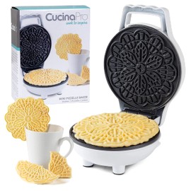 Mini Electric Holiday Pizzelle Maker- Makes 1 Personal Tiny Sized 4" Traditional Italian Waffle in Minutes- Nonstick Iron Press w Recipes- Dessert Cookie Treat or Housewarming Baking Xmas Gift for Her