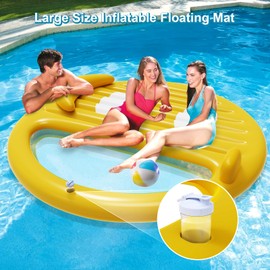 Inflatable Tanning Pool Lounger Float,Lake Floats for Adults - 71" X 71" Large Pool Floats with Headrest and Cup Holder Sunbathing Pool Lounge Raft Floatie Toys Water Filled Bed Mat Pad﻿(Yellow)