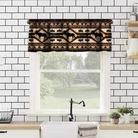 Rustic Moose Deer Window Valance,Vintage Country Style Pine Tree Elk Windows Valance Curtain for Kitchen Bedroom Living Room Cafe Office 54x18 Inch