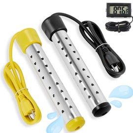 Portable Immersion Water Heater with Stainless Steel Cover, Quick Heating Immersion Heater with LCD Thermometer, Anti-scalding Bucket Heater for Indoor & Outdoor, Yellow & Black
