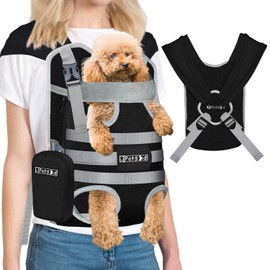 Petskd Dog Front Carrier Backpack for Small Pet with Adjustable Cross Shoulder Straps, Hands Free Puppy Legs Out Chest Carriers for Hiking, Cycling, Vet (Black, M)