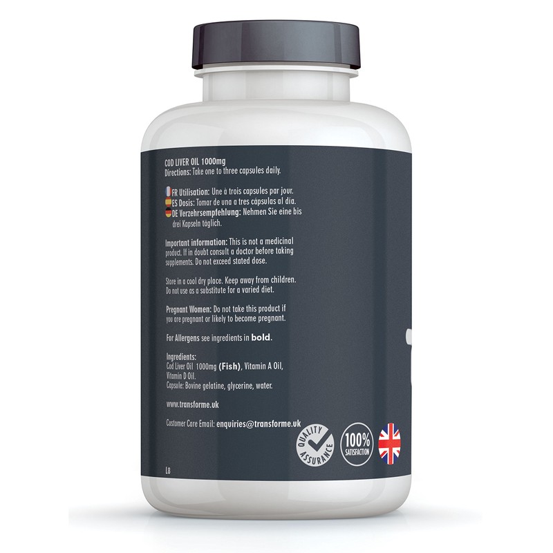 Transforme Cod Liver Oil Capsules 1000mg High Strength 180 Omega
