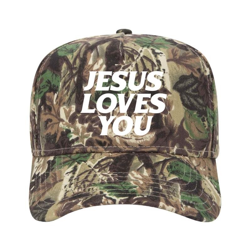 Jesus Loves You Camo Unisex Trucker Hat - Color: White