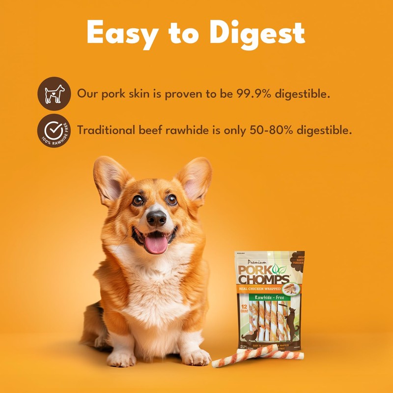 Pork Chomps Baked Pork Skin Dog Chews, 5-inch Mini Twists,